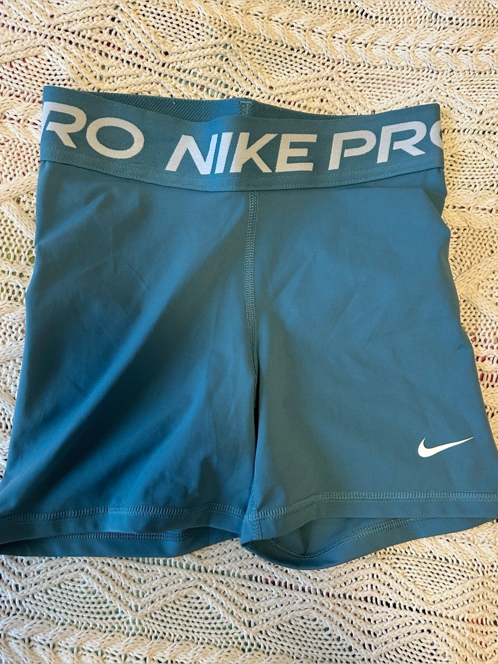 Nike Women's Pro Teal Bike Shorts with White Swoosh